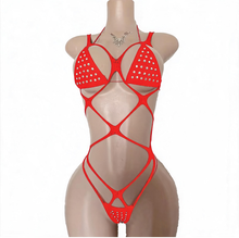 Load image into Gallery viewer, WOMEN'S 3PC RHINESTONE FLOSS BIKINI &amp; JUMBO DIAMOND BODYSUIT