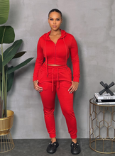 Load image into Gallery viewer, ACCESS WOMEN'S 2PC ACTIVEWEAR ZIPDOWN CROP/JOGGER OUTFIT SET (RED)