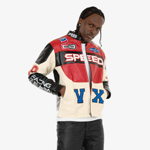Load image into Gallery viewer, COPPER RIVET BLACK / RED MOTO RACING PU LEATHER JACKET