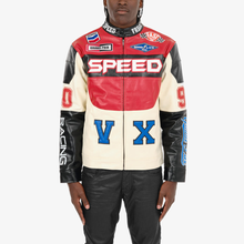 Load image into Gallery viewer, COPPER RIVET BLACK / RED MOTO RACING PU LEATHER JACKET