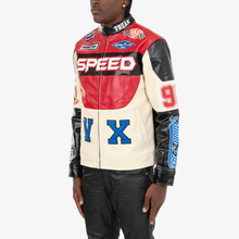 Load image into Gallery viewer, COPPER RIVET BLACK / RED MOTO RACING PU LEATHER JACKET