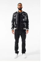 Load image into Gallery viewer, JORDAN CRAIG MOTOWN VARSITY JACKET (BLACK SHADOW)