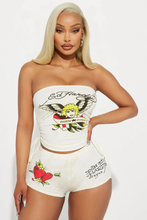 Load image into Gallery viewer, WOMEN'S GRAFFITI PRINT TUBE TOP &amp; SHORT 2PC SET IN STORES NOW! (WHITE)
