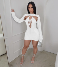 Load image into Gallery viewer, WOMEN'S 2PC BODYCON CROCHET TIE-UP DRESS (White) IN STORES NOW!