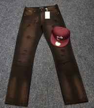 Load image into Gallery viewer, PARISH NATION BLK/BURGUNDY DISTRESSED JEANS