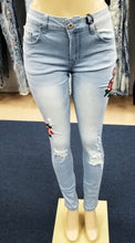 Load image into Gallery viewer, REDFOX LT BLUE EMBROIDERED ROSE JEANS