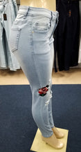 Load image into Gallery viewer, REDFOX LT BLUE EMBROIDERED ROSE JEANS