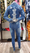 Load image into Gallery viewer, REDFOX PRINTED RIPPED DENIM SET MEDIUM BLUE (SD102)