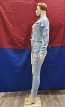 Load image into Gallery viewer, REDFOX RIPPED CROP RHINESTONES SET LT.BLUE (SD103)