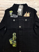 Load image into Gallery viewer, MOTIVE DENIM "MIND OF A HUSTLER" DENIM JACKET (BLACK)