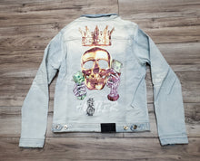 Load image into Gallery viewer, MOTIVE DENIM "MIND OF A HUSTLER" JACKET (LIGHT BLUE)