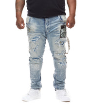 Load image into Gallery viewer, SMOKE RISE COLLAGE PATCH JEANS (CONWAY BLUE)