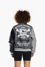 Load image into Gallery viewer, SMOKE RISE EMBROIDERY FASHION MELTON VARSITY JACKET (GREY)