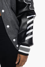 Load image into Gallery viewer, SMOKE RISE EMBROIDERY FASHION MELTON VARSITY JACKET (GREY)