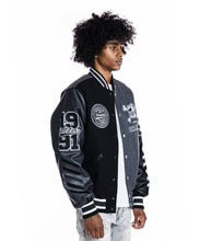 Load image into Gallery viewer, SMOKE RISE EMBROIDERY FASHION MELTON VARSITY JACKET (GREY)