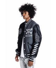 Load image into Gallery viewer, SMOKE RISE EMBROIDERY FASHION MELTON VARSITY JACKET (GREY)