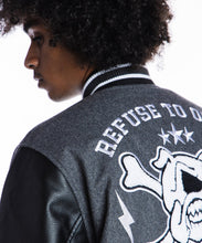 Load image into Gallery viewer, SMOKE RISE EMBROIDERY FASHION MELTON VARSITY JACKET (GREY)