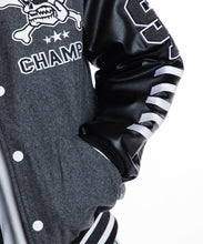 Load image into Gallery viewer, SMOKE RISE EMBROIDERY FASHION MELTON VARSITY JACKET (GREY)