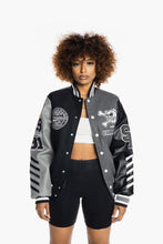 Load image into Gallery viewer, SMOKE RISE EMBROIDERY FASHION MELTON VARSITY JACKET (GREY)