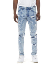Load image into Gallery viewer, SMOKE RISE HEAVY RIP &amp; REPAIR FASHION JEANS MIZU BLUE