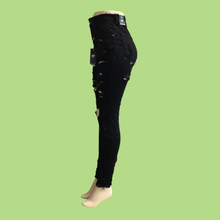 Load image into Gallery viewer, REDFOX HIGH WAISTED Rip Off Fringe Jeans SPLATTER (BLACK)PA0507