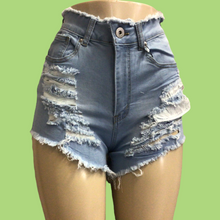 Load image into Gallery viewer, REDFOX HIGHWAIST HEAVY RIP SHORTS (LT BLUE) PS133