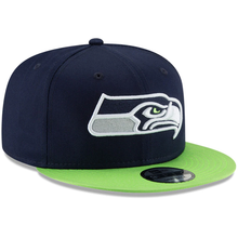 Load image into Gallery viewer, Seattle Seahawks New Era 2-Tone 9FIFTY Snapback Hat - College Navy/Neon Green