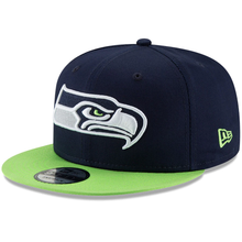 Load image into Gallery viewer, Seattle Seahawks New Era 2-Tone 9FIFTY Snapback Hat - College Navy/Neon Green