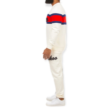 Load image into Gallery viewer, AKOO VARSITY COLORBLOCK CREWNECK &amp; JOGGER SET (WHISPER WHITE)