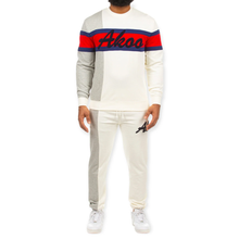 Load image into Gallery viewer, AKOO VARSITY COLORBLOCK CREWNECK &amp; JOGGER SET (WHISPER WHITE)