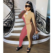 Load image into Gallery viewer, Women Knitted Patchwork Ribbed L/S 2 pc. Set (Neapolitan) IN STORES NOW