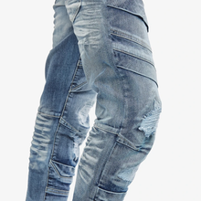 Load image into Gallery viewer, COPPER RIVET PREMIUM LIGHT BLUE SAND WASHED MOTO JEANS