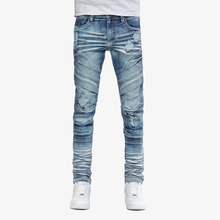 Load image into Gallery viewer, COPPER RIVET PREMIUM LIGHT BLUE SAND WASHED MOTO JEANS