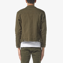 Load image into Gallery viewer, COPPER RIVET OLIVE DENIM JACKET