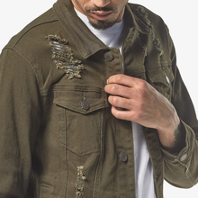 Load image into Gallery viewer, COPPER RIVET OLIVE DENIM JACKET