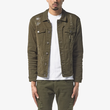 Load image into Gallery viewer, COPPER RIVET OLIVE DENIM JACKET