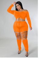 Load image into Gallery viewer, Women's 2pc Off Shoulder Crop Top w/ Matching Lace Up Pant IN STORES NOW !