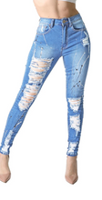 Load image into Gallery viewer, REDFOX HIGHWAIST SPLATTER DISTRESSED JEAN (LT. BLUE) PA0563
