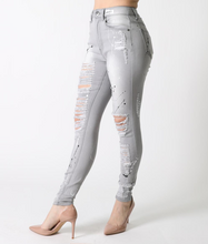 Load image into Gallery viewer, REDFOX HIGHWAIST SPLATTER DISTRESSED JEAN (LT. GREY) PA0563