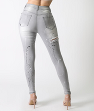 Load image into Gallery viewer, REDFOX HIGHWAIST SPLATTER DISTRESSED JEAN (LT. GREY) PA0563