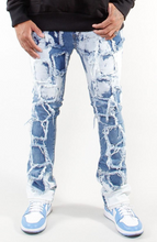 Load image into Gallery viewer, COOPER 9 BORDER PATCH STACK DENIM JEANS BLEACH