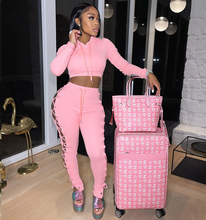 Load image into Gallery viewer, Women's Hollow Out Hoodie Crop w/ Jogger Set (PINK) IN STORES NOW !
