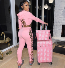 Load image into Gallery viewer, Women's Hollow Out Hoodie Crop w/ Jogger Set (PINK) IN STORES NOW !